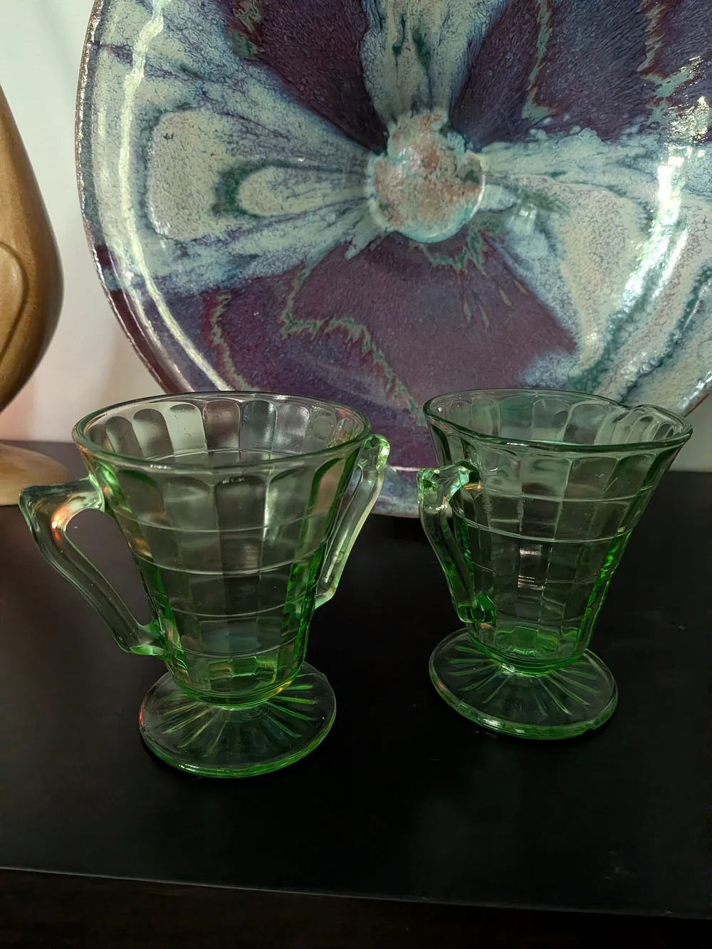 Green Depression Uranium Glass Creamer Sugar